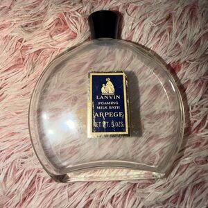 A Rare Lanvin Clear Foaming Milk Bath Bottle with Navy and Gold Label